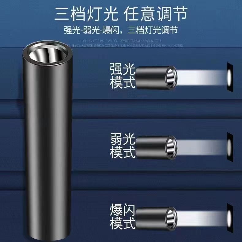 迷你强光手电筒USB充电铝合金电筒超亮LED灯珠调焦远射便捷手电筒详情3