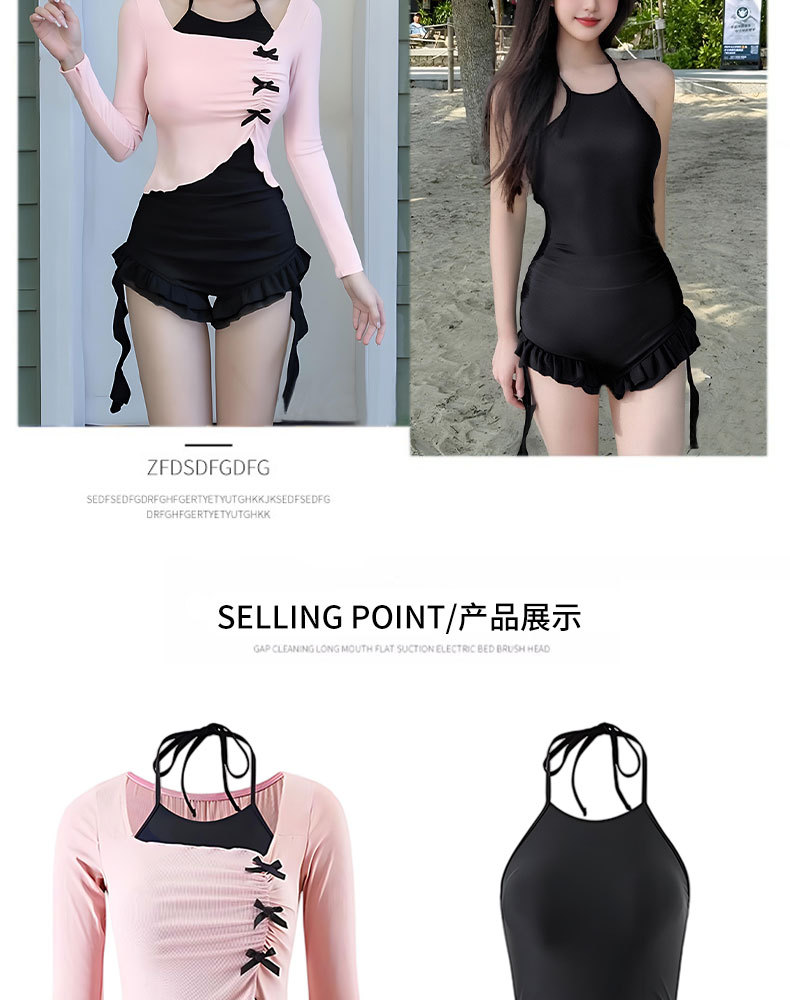 泳衣女2025新款黑色连体比基尼长袖防晒显瘦遮肚辣妹纯欲度假泳装125155详情15
