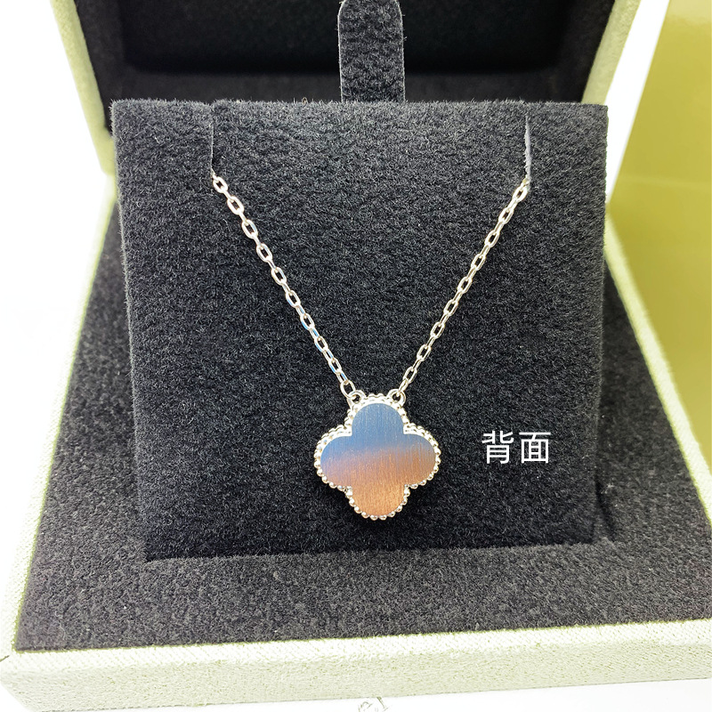 新款纯银925圣诞限定蓝色四叶草单钻18K金薄荷绿幸运草项链锁骨链详情3