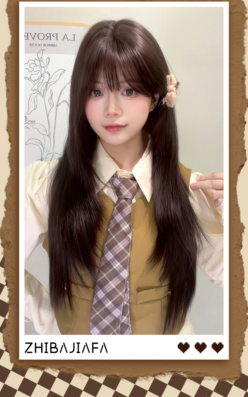 制霸假发黑长直甜美可爱精修高层次网红时尚自然显白jk全头套批发详情3