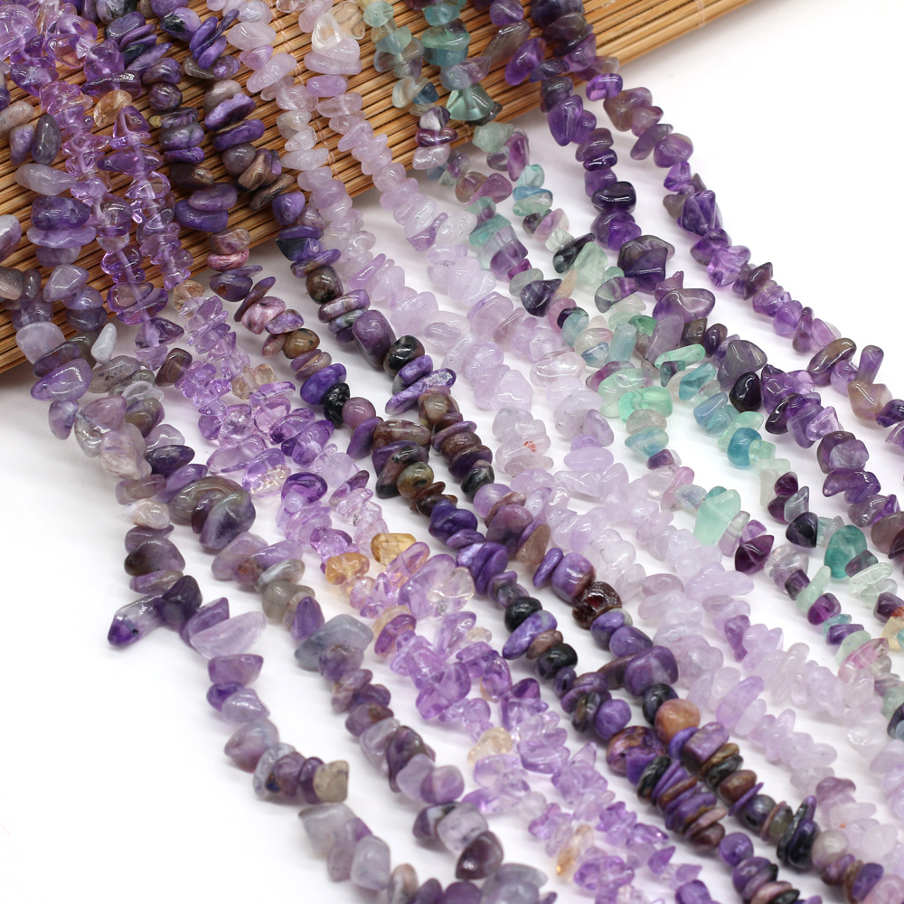 Wholesale of semi-finished DIY jewelry and handcrafted accessories made from natural crushed stone, amethyst and fluorite raw stones, beads with holes pic 1