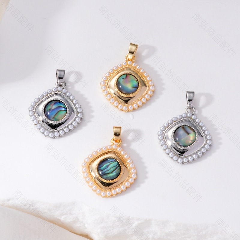 European and American cross-border square fashionable pendant inlaid with shell pearls, niche design, elegant and versatile pendant chain for women pic 11