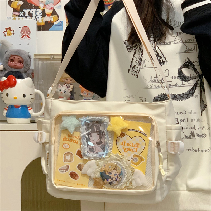 学院风痛包日系ins透明书包大容量简约单肩斜挎包时尚少女邮差包详情11