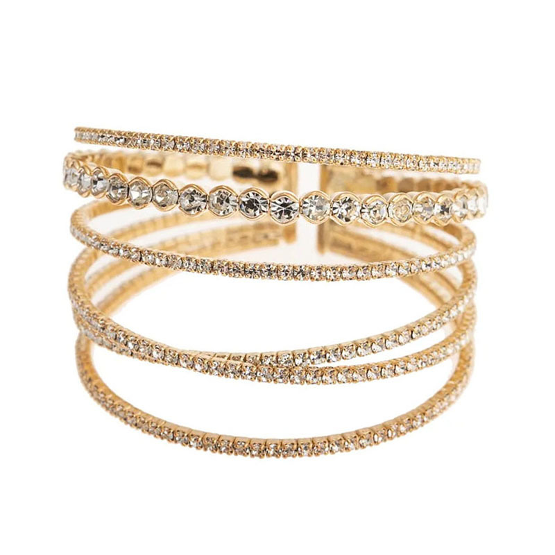 Super dazzling diamond claw chain bracelet for party gatherings, 2-row gold coin claw cross opening bracelet, 4-row and 6-row multi-layer jewelry, popular water diamond jewelry from Europe and America cross-border pic 10