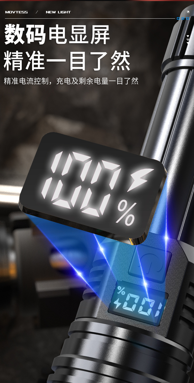 Cross-border flashlight, telescopic zoom flashlight, battery level display, long-lasting battery life, ultra-bright P50 zoom wholesale, USB charging pic 10