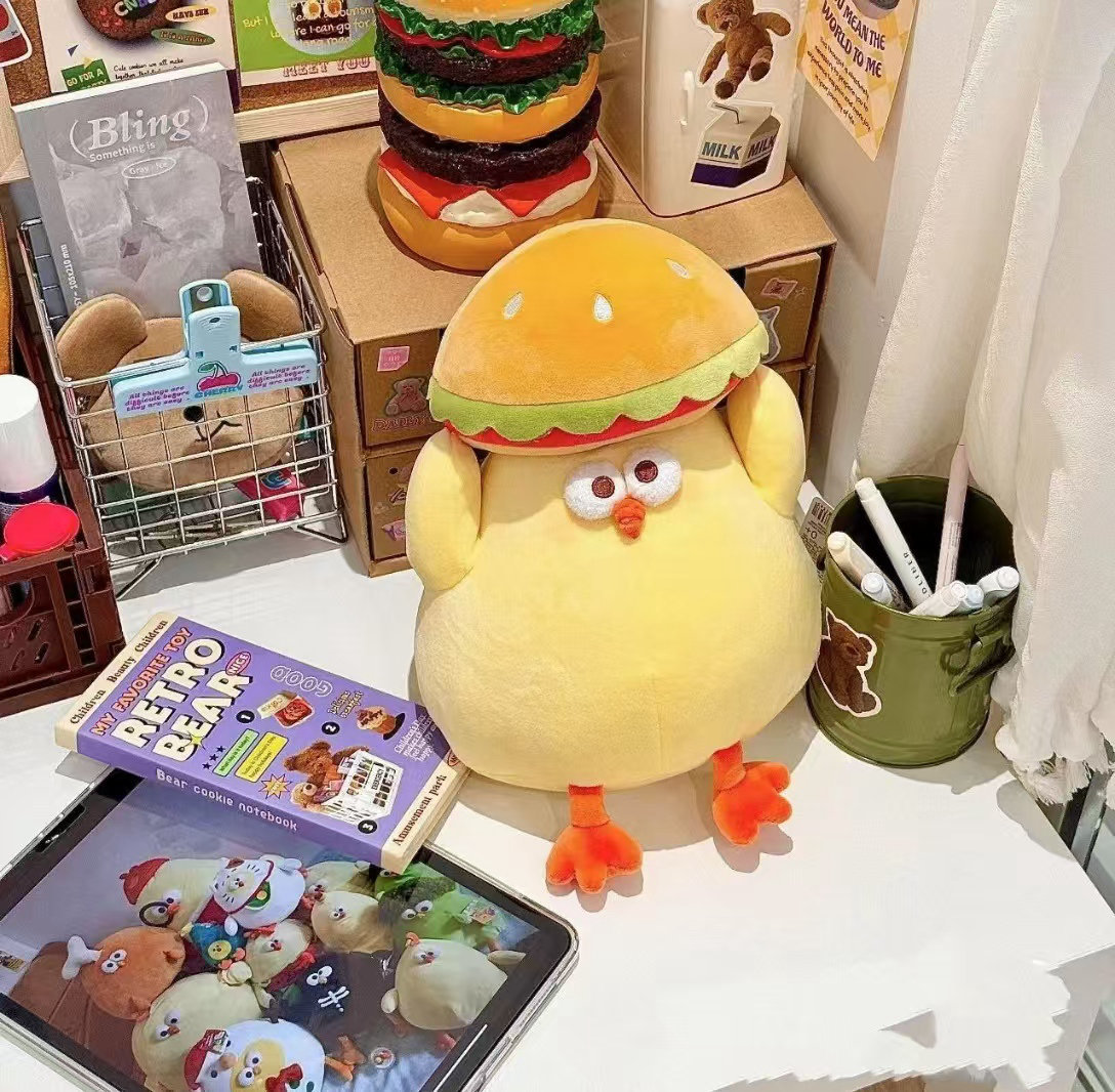 Fun hamburger chicken, stuffed pillow, sandwich chicken doll, funny plush toy, home sofa, personalized decoration pic 13