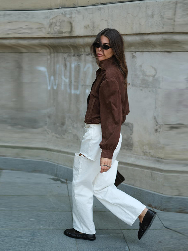 European and American cross-border 2025 Spring and Autumn Fashion New retro jacket coat, loose lapel short brown versatile top pic 8