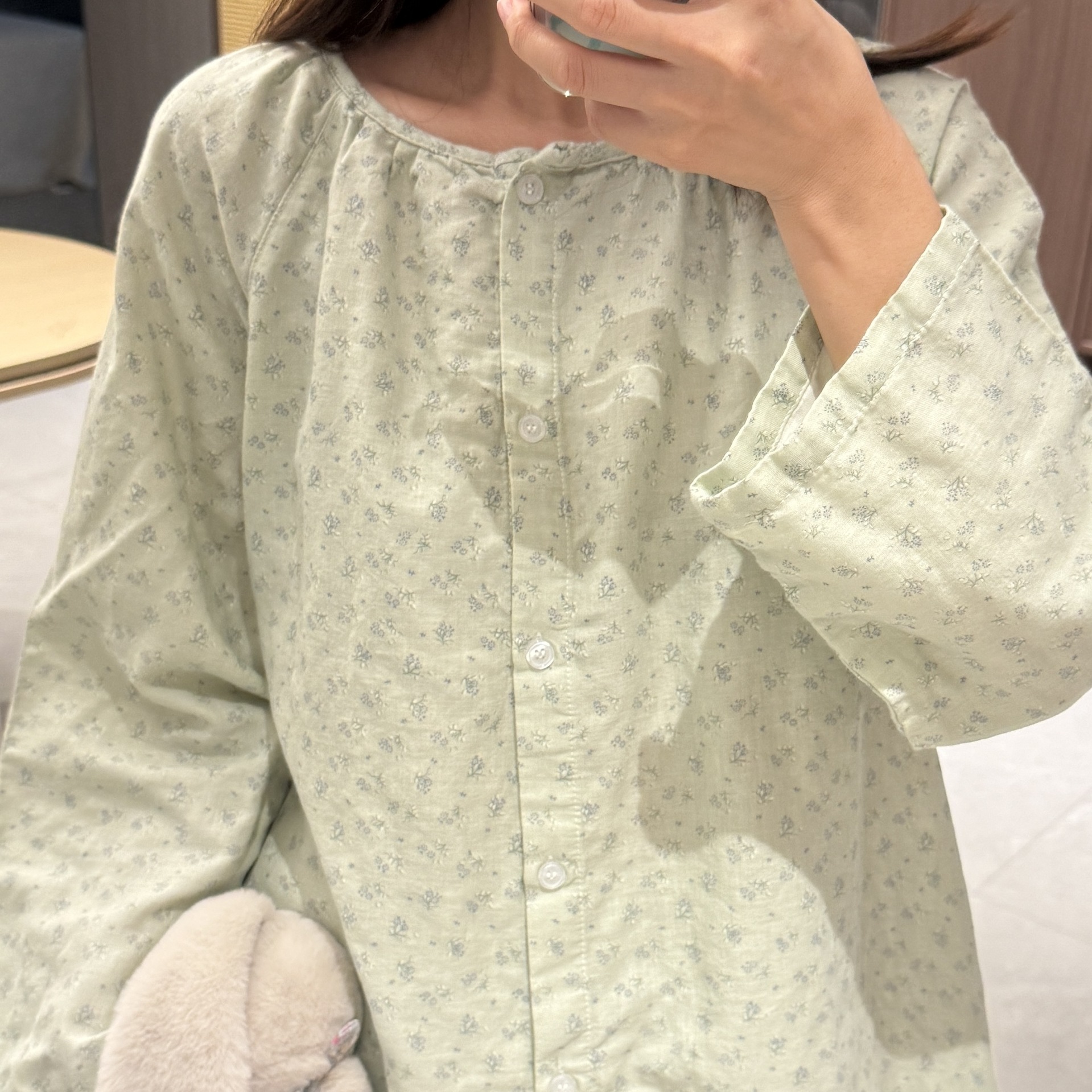 Class A all-cotton double-layer yarn round-neck pajamas, short sleeves, long sleeves, shorts, long pants, postpartum home wear set, cartoon breathable pic 13