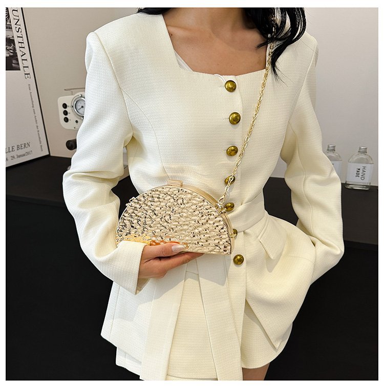 晚宴包金属2024夏季新款盒子女包链条单肩斜挎包褶皱跨镜女手机包详情111