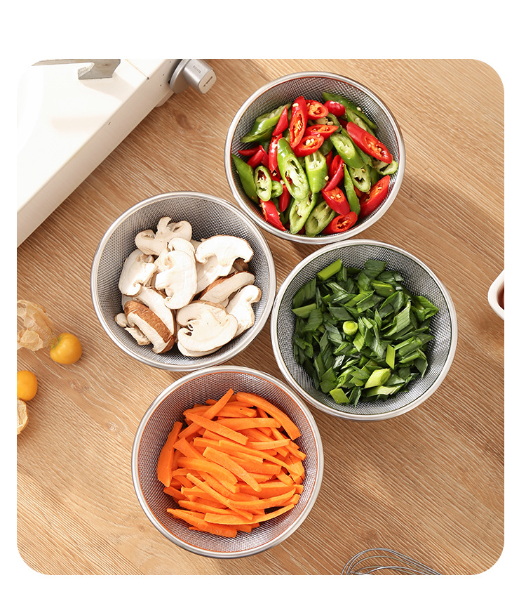304 stainless steel mini draining basket set, vegetable and fruit washing basin, rice washing basin, filter basket, meal preparation basin, cooking bowl - a perfect tool pic 17