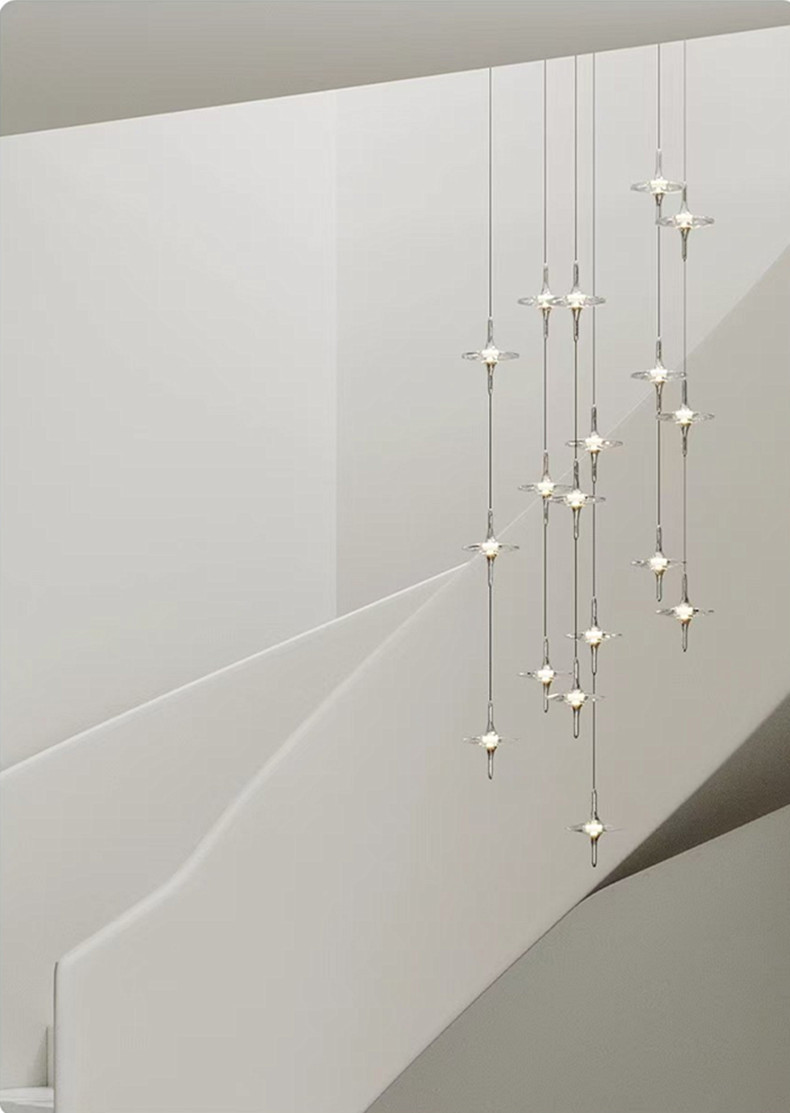 Crystal staircase chandelier, modern, simple and high-end, light luxury duplex, personalized dining room, bedroom, bedside small chandelier pic 1