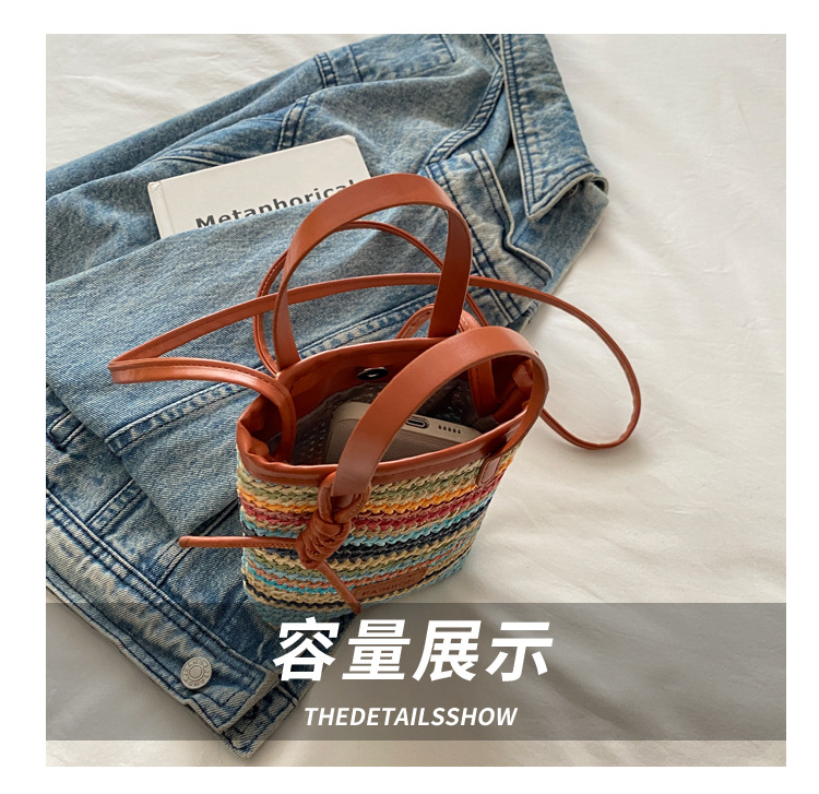 跨境草编包撞色编织包女夏季新款潮流时尚草编手机包韩版小众简约斜挎包手工草编包详情6