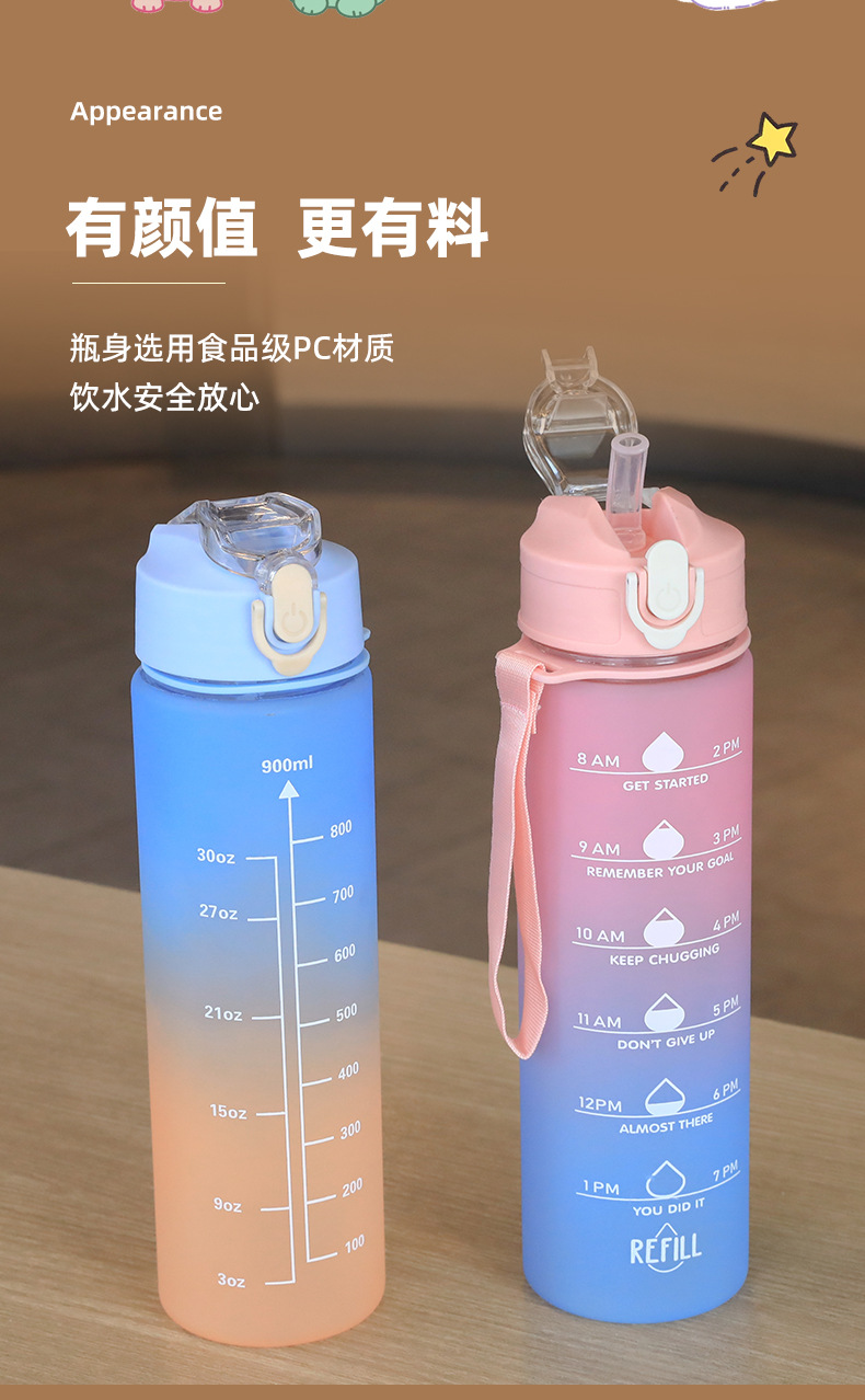 夏季大容量水杯户外运动杯子渐变色吸管杯便携塑料杯防漏耐摔水壶详情5