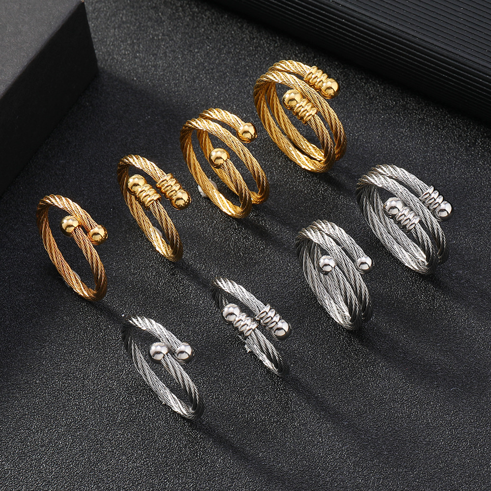 欧美跨境 简约个性不锈钢缆线戒指饰品女 开口可调节小众情侣指环详情8