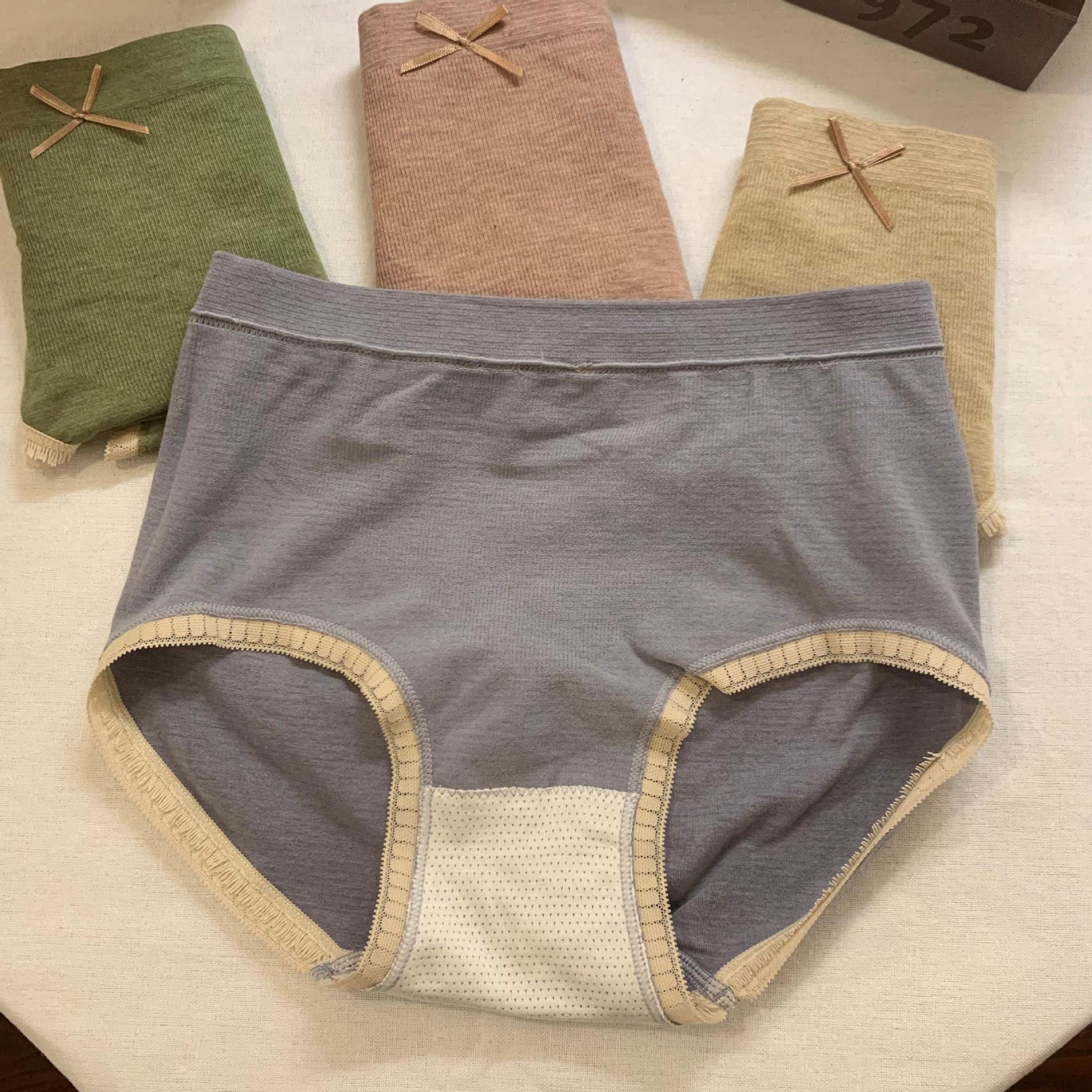 日系暗黑简约舒适中腰蕾丝边少女高弹纯棉透气孔档女生三角裤详情41