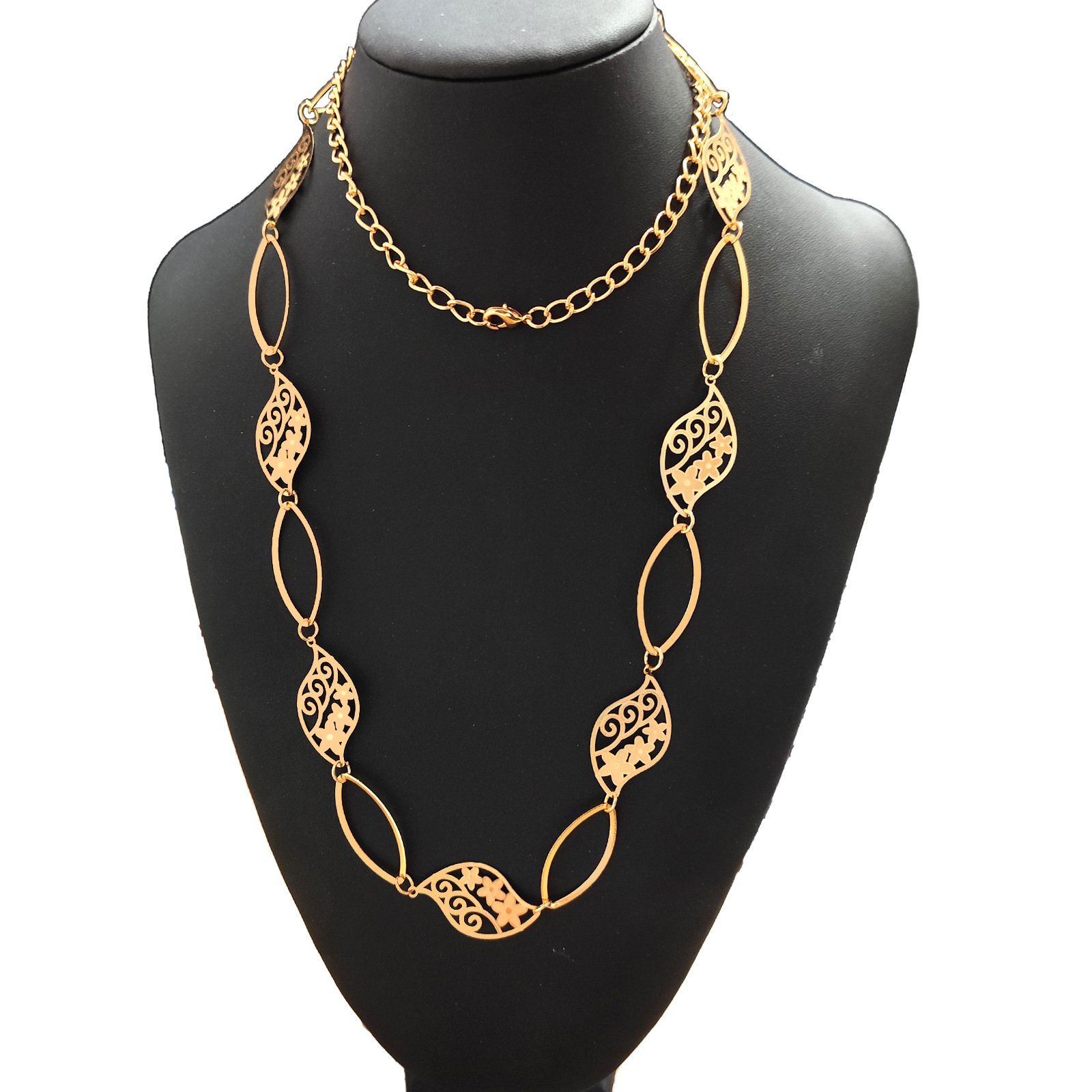 European and American cross-border fashion oval-shaped flower sweater necklace, high-end circular owl necklace, design sense waist chain pic 4