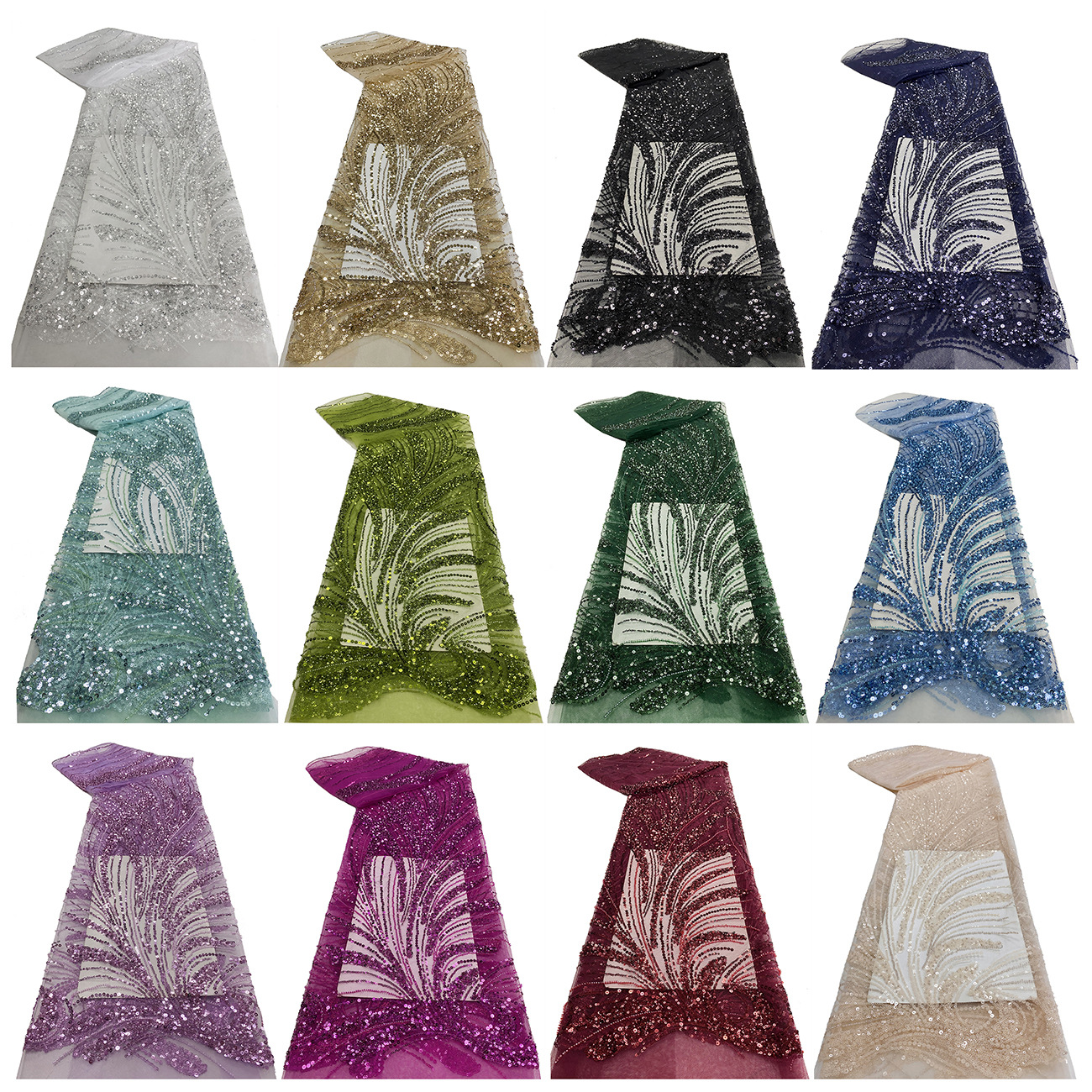 工厂现货珠管珠子亮片网布蕾丝绣花婚纱礼服面料EMBROIDERYLACE详情4