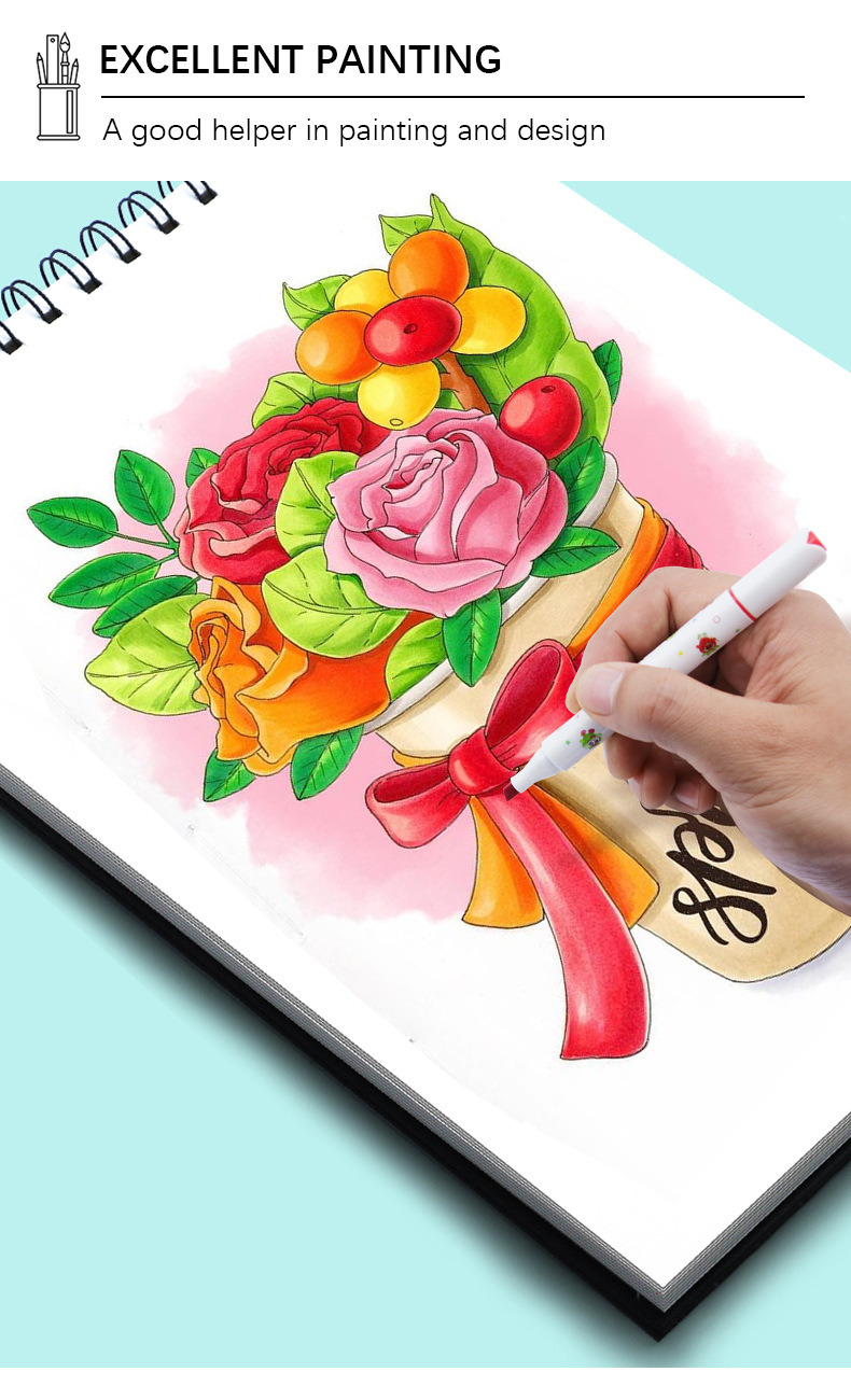 24-color, fragrant, washable marker pen triangular bucket smooth water flow double-pointed artistic marker pen set pic 5