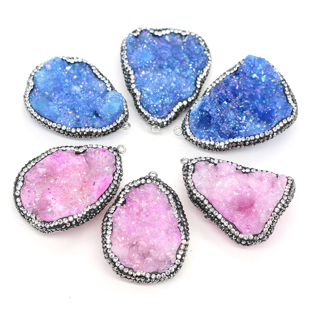 Natural semi-precious stone irregularly shaped agate crystal bud diamond-encrusted edge pendant DIY jewelry accessory, handcrafted wholesale pic 12