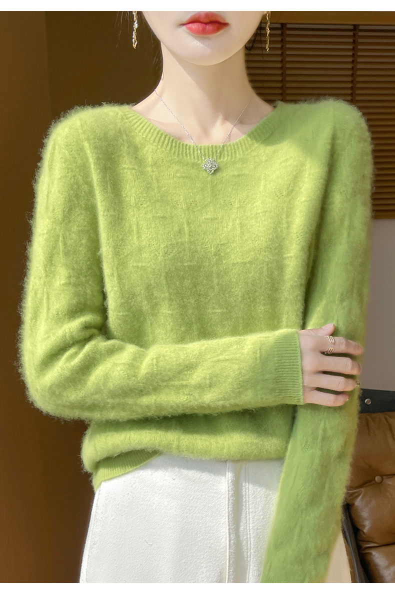 镂空花一线成衣100纯羊毛衫女圆领长袖针织羊绒毛衣宽松软糯打底详情38