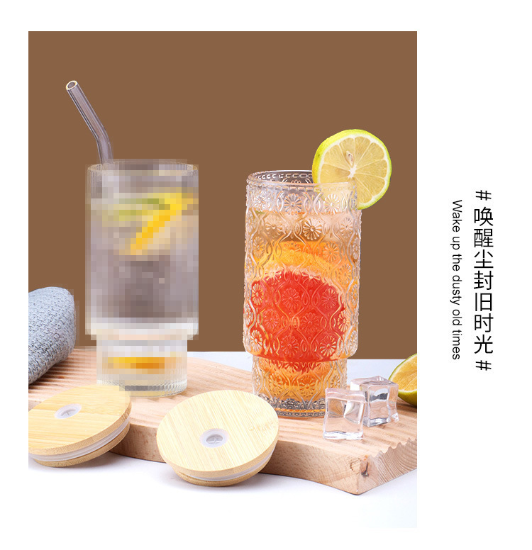 跨境亚马逊水杯创意简约竖纹叠叠杯高颜值果汁饮料吸管双饮玻璃杯详情8