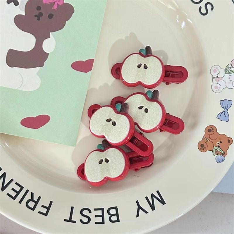 Ankela Red Apple Star Hair Clip, a versatile New Year diy hair accessory for students, and a cute bangs and broken hair clip for children pic 3