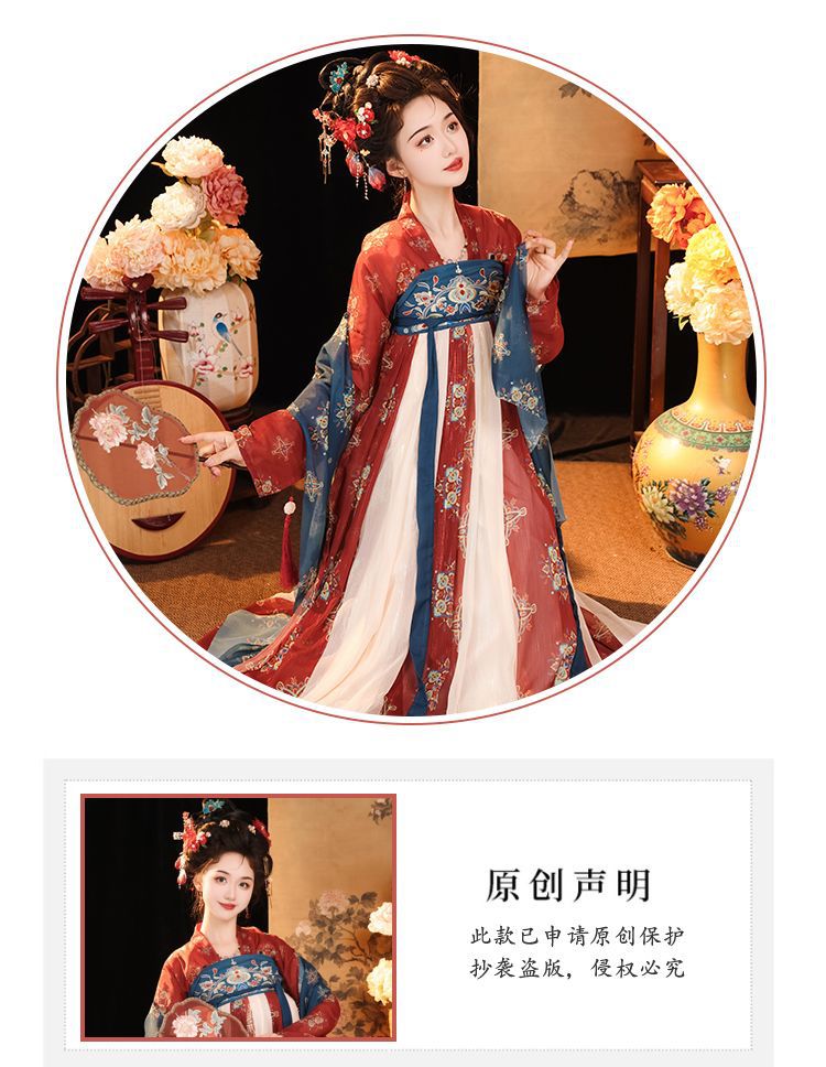 国潮唐制汉服齐胸襦裙日常改良唐制汉服女复原风齐胸襦裙一片式春夏款详情4