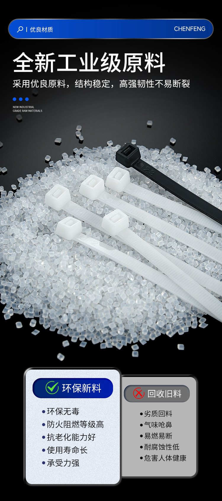 厂家批发尼龙扎带扎线带大量生产黑色自锁式塑料捆扎强力束线带详情10