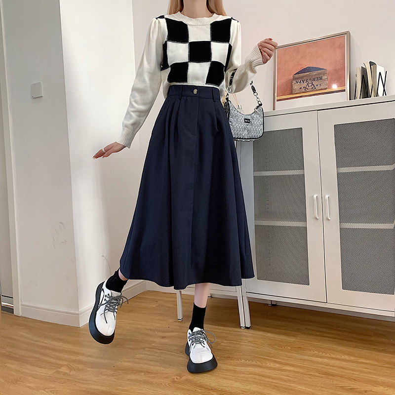 The new Korean-style slimming MIDI skirt for women in the 2022 autumn and winter season is in vogue with A large swing A-line skirt trend pic 27