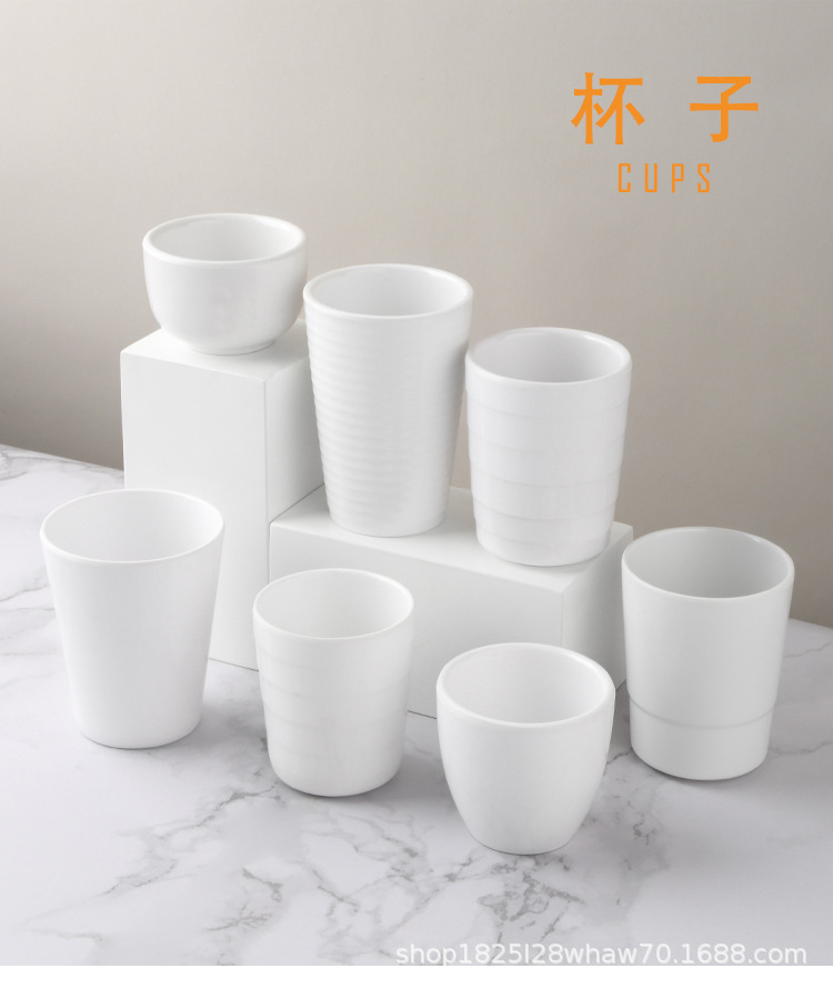 A5白色密胺杯子饭店茶杯快餐店耐热防摔饮料杯商用塑料仿瓷水杯详情1
