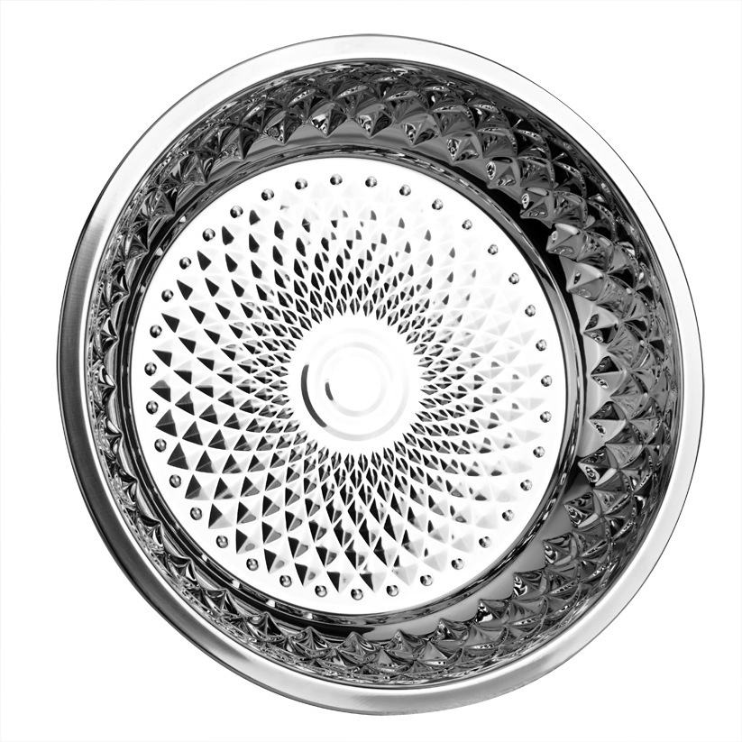 Stainless steel large round embossed household plates, kitchen fruit plates wholesale set plates, cross-border pic 2