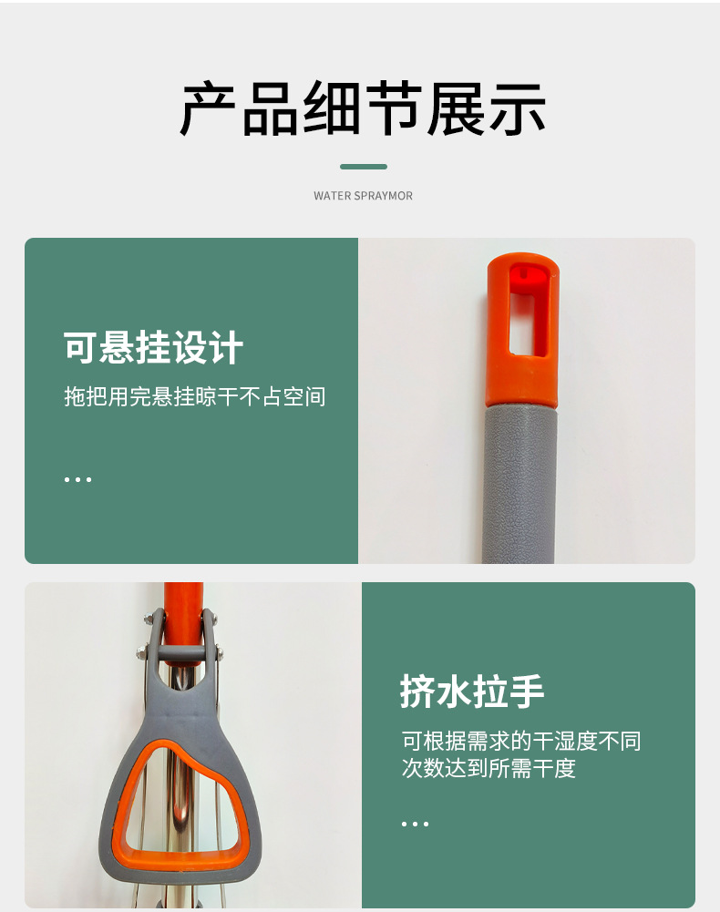 滚轮式海绵拖把免手洗卫生间双排加厚伸缩杆挤水式拖布滚轮挤水01566详情9