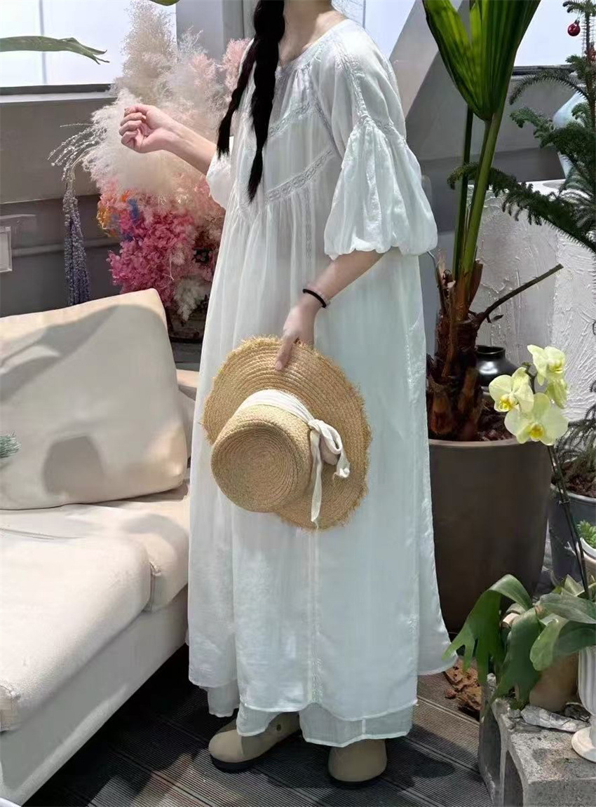 Japanese high-end brand 2025 Summer new style forest-themed artistic Japanese and Korean sweet high-quality ramie dress short sleeve pic 4