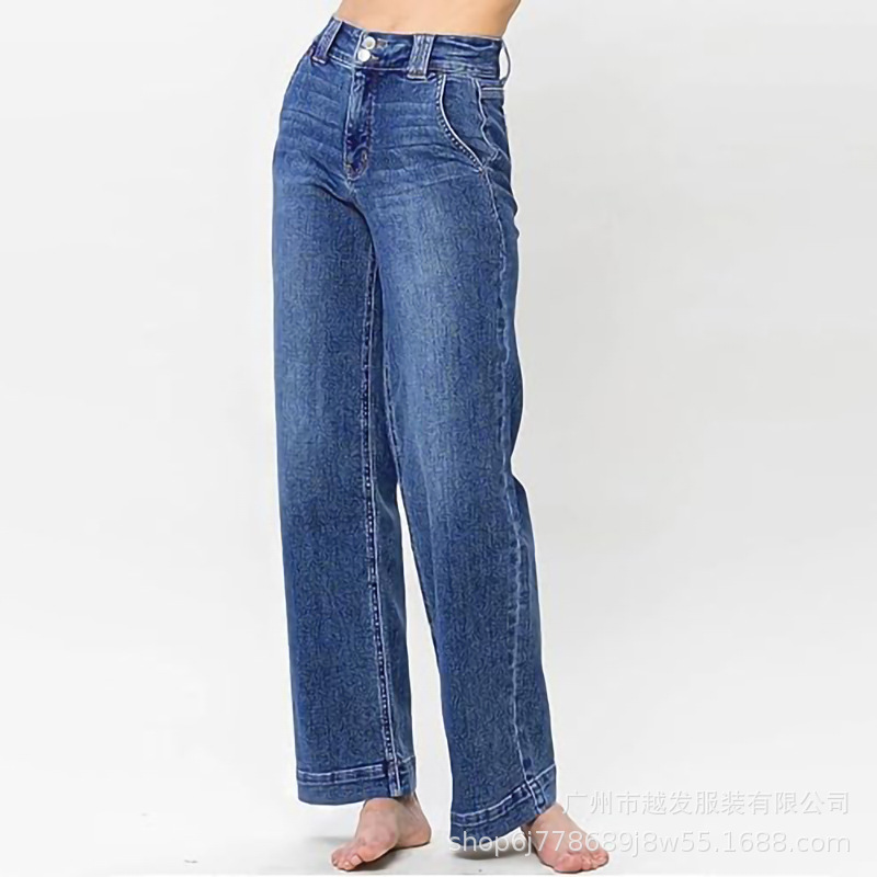 欧美跨境外贸新款亚马逊2025春季新款蓝色水洗直筒气质牛仔裤女装详情17