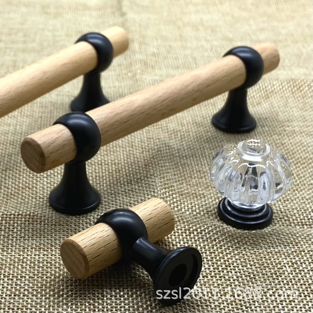 深蓝家现货实木榉木五金木把手酒柜厨柜衣柜门抽屉拉手红木胡桃木详情20