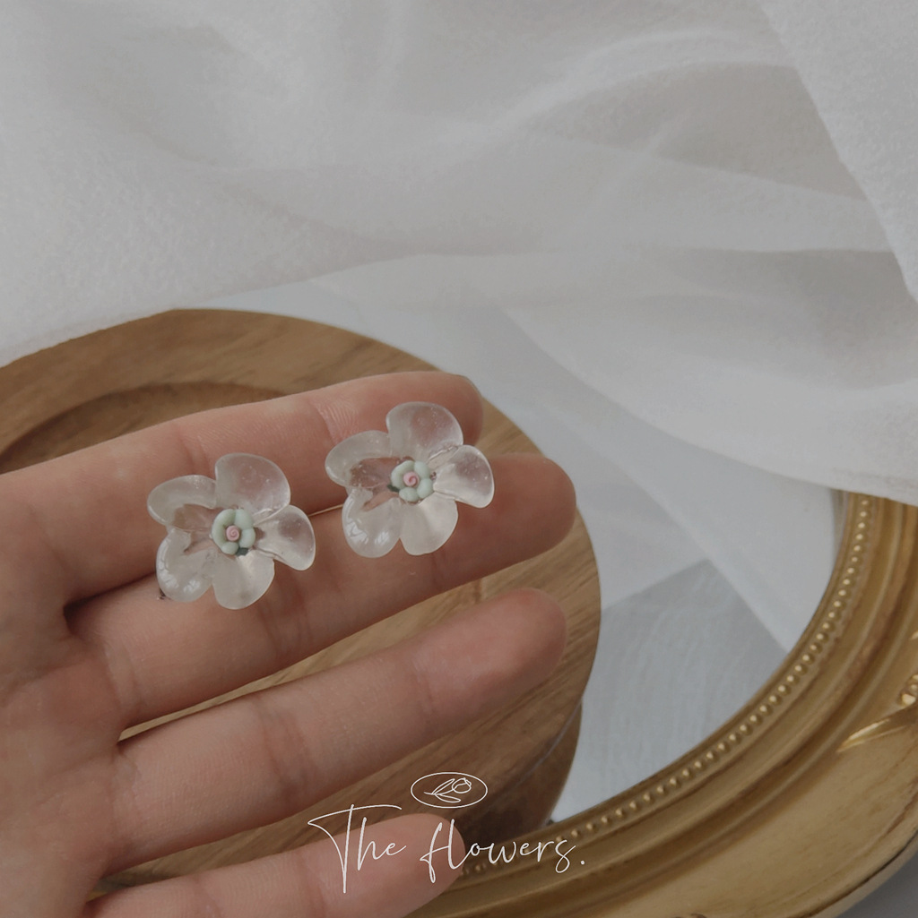 [Blue Sky Flower World]925 Silver Needle Transparent Acrylic Flower Stud Earrings for Women, New Japanese and Korean Style Earrings Factory pic 5