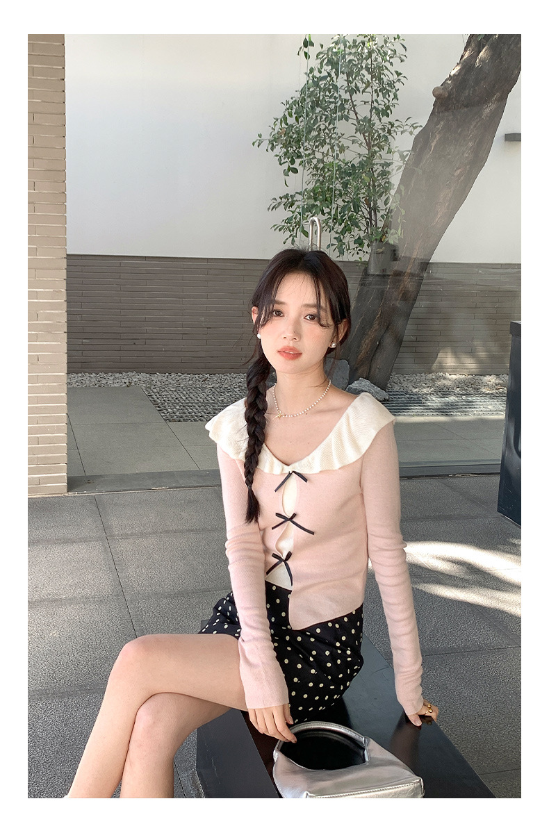 衣尔衫 设计感 假两件娃娃领蝴蝶结针织衫女短款温柔修身气质0337详情34
