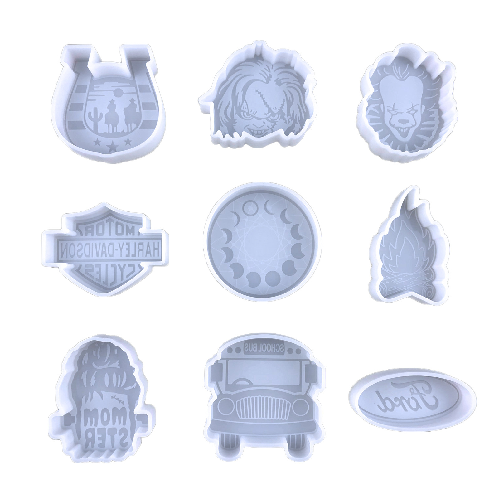 车载香薰滴胶模具DIY月相篝火香薰小丑杰森香薰蜡烛石膏硅胶模具详情23