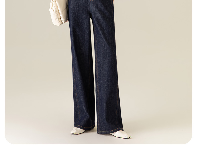 鑫阁丹宁蓝深蓝色不易褪色直筒牛仔裤女2025秋冬新款显瘦阔腿裤子详情3