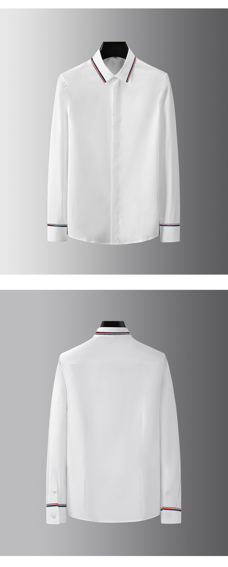 秦弩春秋新款男士长袖衬衫休闲衬衣领袖口织带男装高品质休闲男装详情10