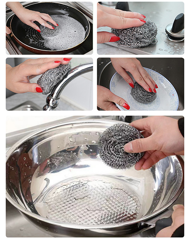 不锈钢清钢丝球洁球锅刷带刷子厨房清洁用品不易掉渣工厂去油详情15