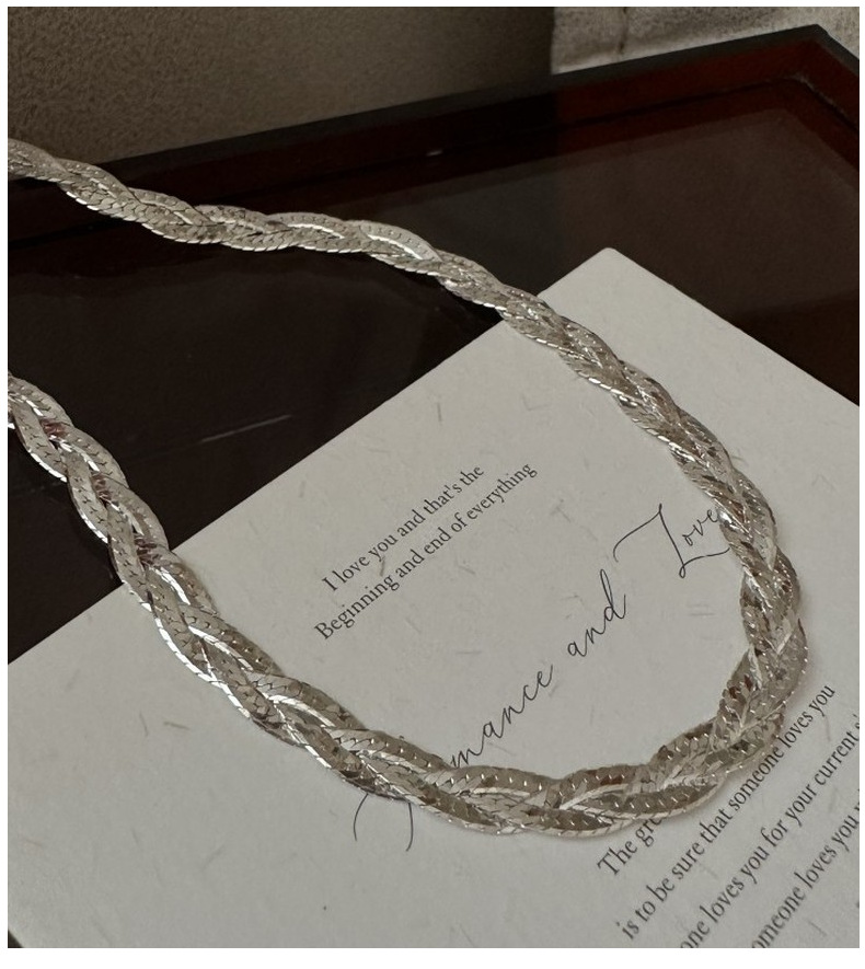 S925 sterling silver three-layer woven glitter Italian collarbone chain, Korean-style simple and fashionable necklace silver jewelry wholesale pic 4