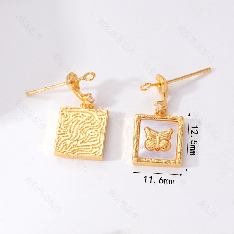 S925 Silver Needle Pearl Stud Earrings, micro-inlaid natural white shell butterfly semi-finished earrings, hollow base diy accessories pic 6