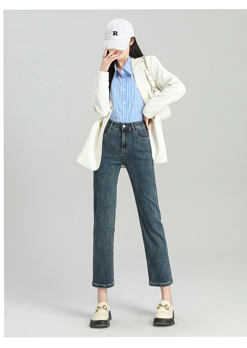 爆款超柔高腰小直筒牛仔裤女2024春季弹力黑色修身窄版烟管法棍裤详情21