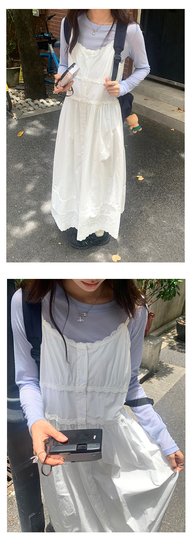 黄峥法式高腰花边吊带连衣裙女2024早秋宽松显瘦无袖长裙143LH576详情15
