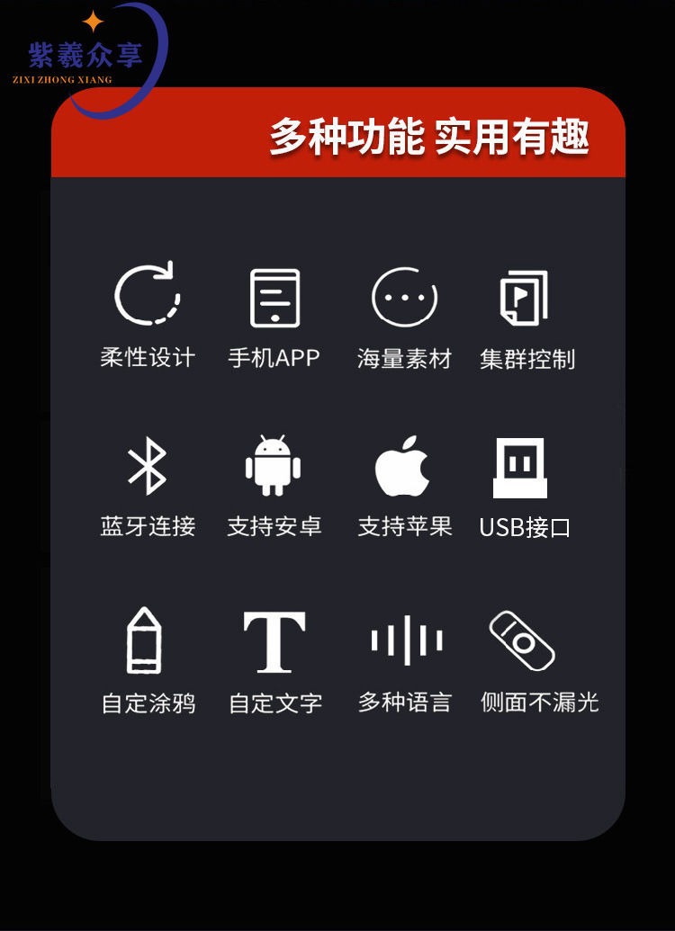 柔性LED软屏车载广告屏APP蓝牙控制全彩显示跨境爆款厂家直供跨境详情22