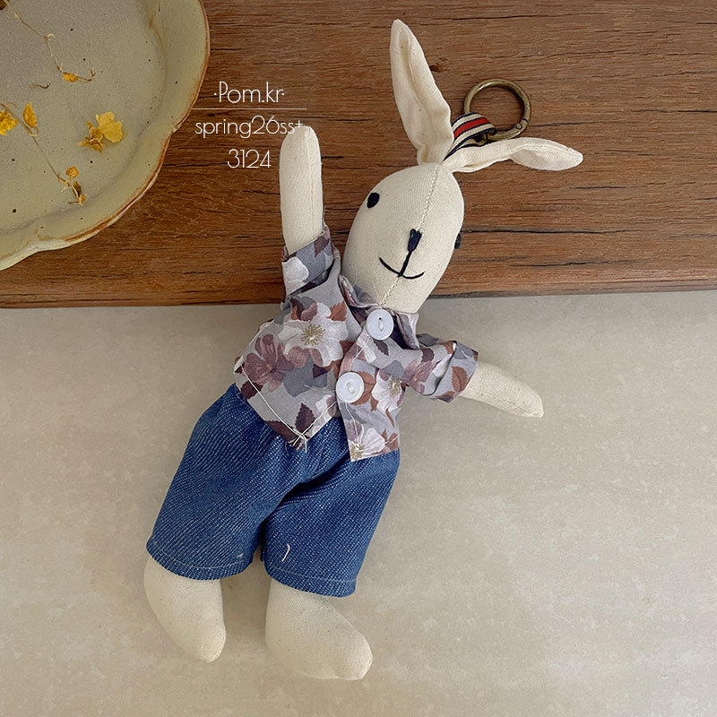 New Korean-style fabric checkered dress rabbit pendant, retro and fashionable baby doll pendant, baby birthday gift for girls pic 12