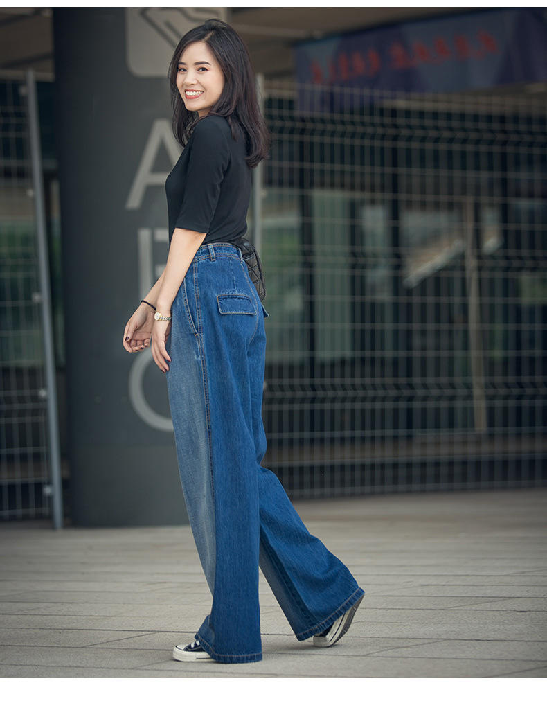 阔腿牛仔裤女高腰拖地重工洗水撞色直筒显腿长盖脚面宽松3025详情18