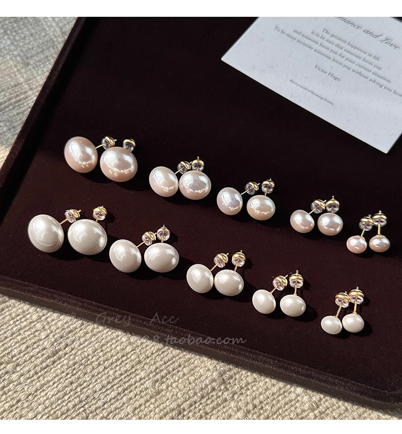 925 Silver Needle Steamed Bun Pearl ear studs for ear piercing, high-end light luxury style earrings, niche and versatile ear clips and earrings pic 25