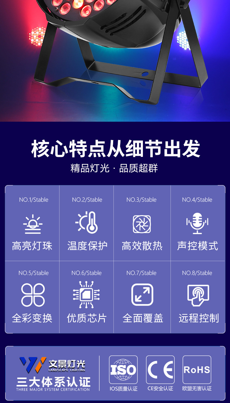 文景舞台灯光led全彩帕灯54颗3w染色灯婚庆酒吧舞蹈室cob面光灯详情4
